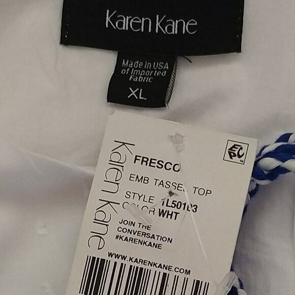 Karen Kane White Embroidered Swiss Dot Tassel Top Size XL New NWT - Picture 3 of 3